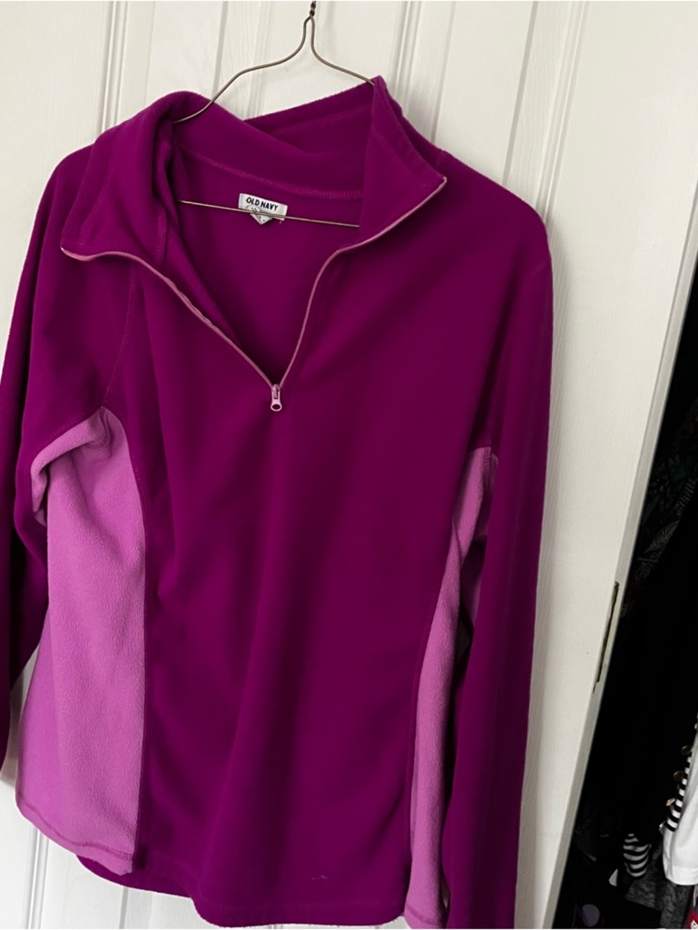 Old Navy Fuchsia Zip-Neck Fleece Pullover with Light Pink Trim
